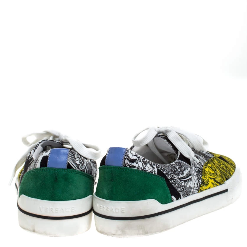 Versace Multicolor Printed Fabric And Suede Trim Low Top Lace Up Sneakers Size 43 For Men - Image 5