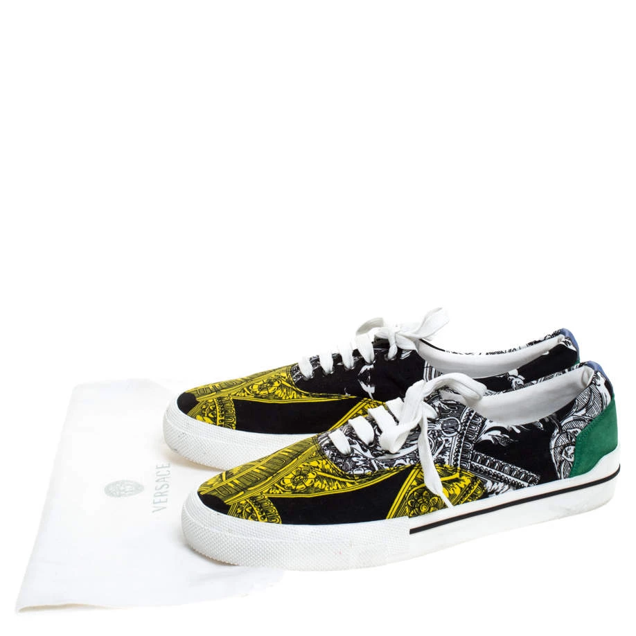 Versace Multicolor Printed Fabric And Suede Trim Low Top Lace Up Sneakers Size 43 For Men - Image 8
