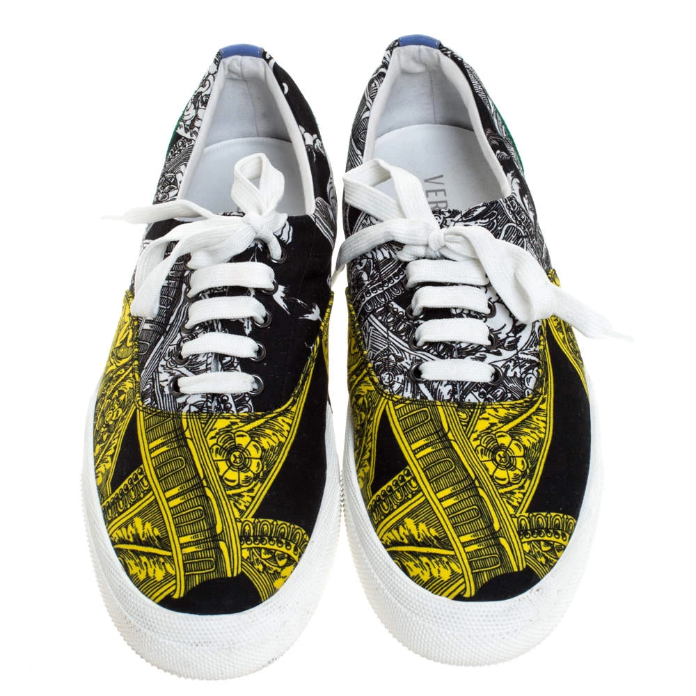 Versace Multicolor Printed Fabric And Suede Trim Low Top Lace Up Sneakers Size 43 For Men - Image 3