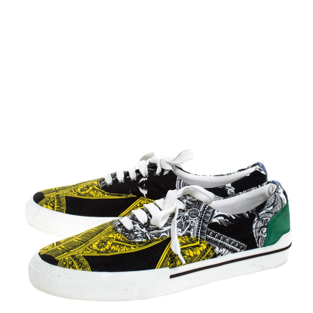 Versace Multicolor Printed Fabric And Suede Trim Low Top Lace Up Sneakers Size 43 For Men - Image 4