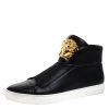Versace Black Leather Palazzo Slip On High Top Sneakers Size 43 For Men