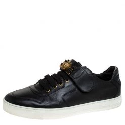 Versace Black Leather Lace Up/Velcro Low Top Sneakers Size 43 For Men