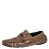 Versace Brown Woven Leather Slip On Loafers Size 41 For Men