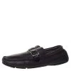 Versace Black Leather Buckle Detail Slip On Loafers Size 43 For Men