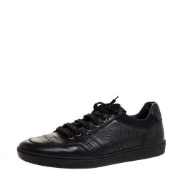 Versace Black Perforated Leather Low Top Sneakers Size 42 For Men
