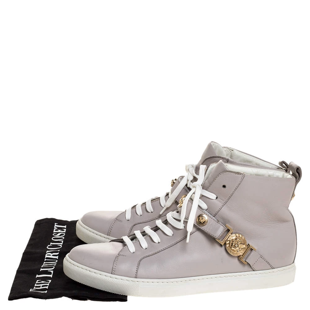 Versace Lilac Leather Medusa Embellished High Top Lace Up Sneakers Size 40 For Men - Image 8