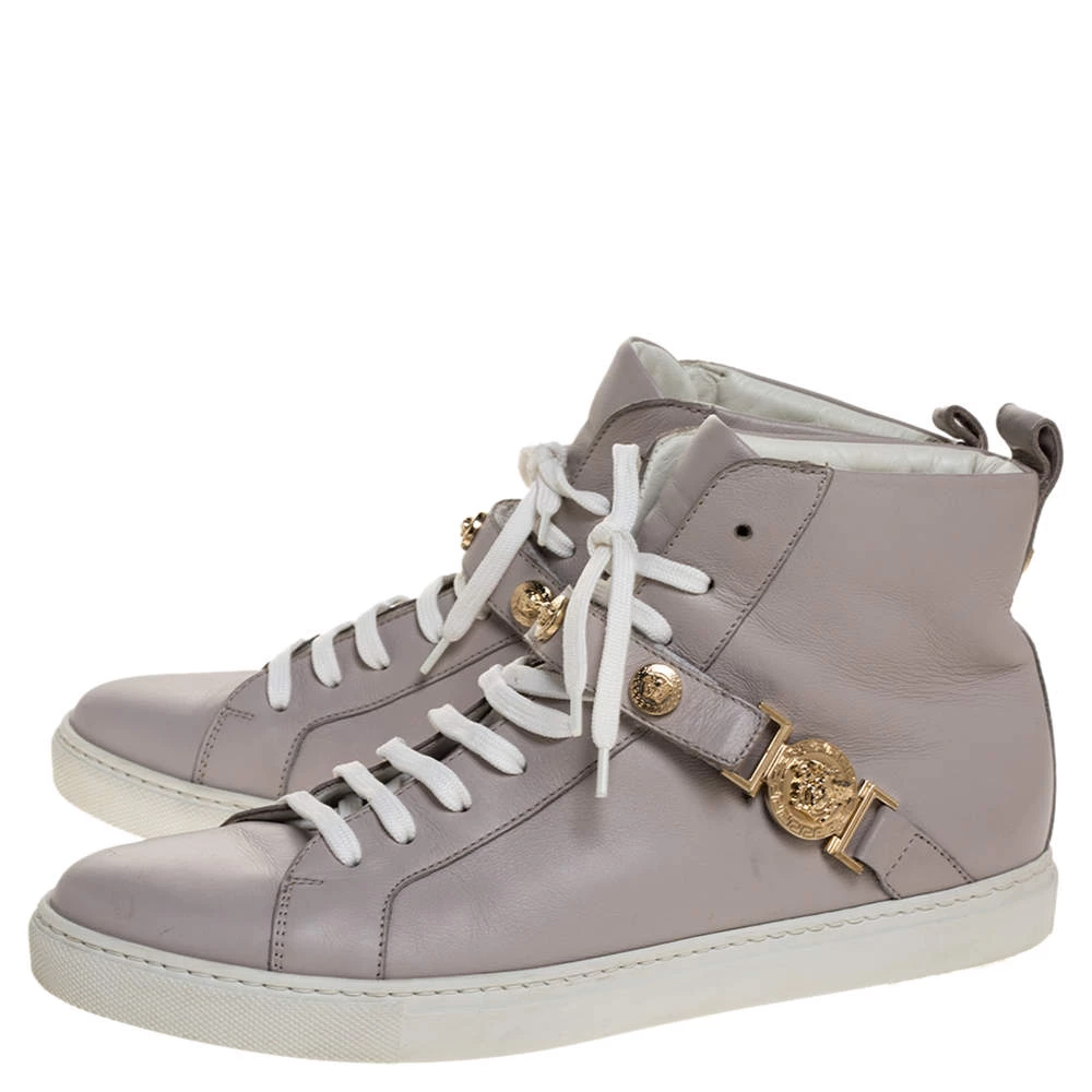 Versace Lilac Leather Medusa Embellished High Top Lace Up Sneakers Size 40 For Men - Image 4