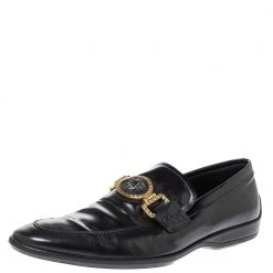 Versace Black Leather Medusa Slip On Loafers Size 43 For Men