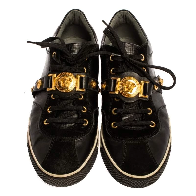 Versace Black Suede And Leather Medusa Low Top Lace Up Sneakers Size 41 For Men - Image 3