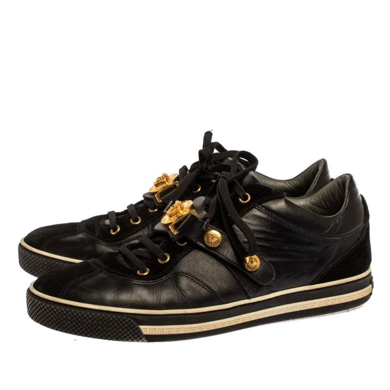 Versace Black Suede And Leather Medusa Low Top Lace Up Sneakers Size 41 For Men - Image 4