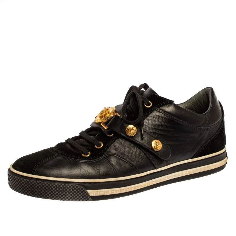 Versace Black Suede And Leather Medusa Low Top Lace Up Sneakers Size 41 For Men