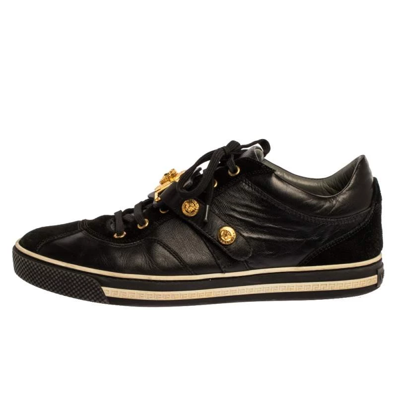 Versace Black Suede And Leather Medusa Low Top Lace Up Sneakers Size 41 For Men - Image 2