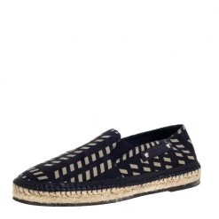 Versace Navy Blue Tribal Print Satin Espadrille Flats Size 42 For Men
