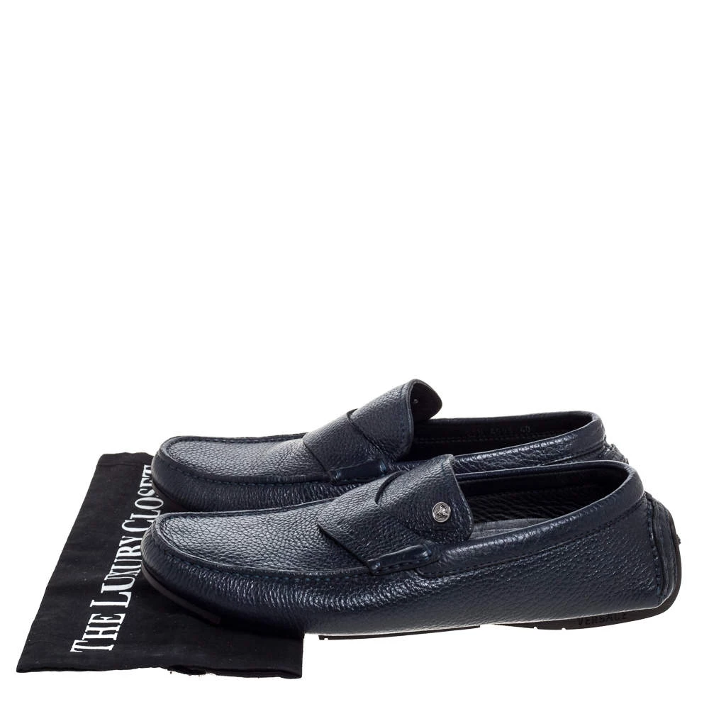 Versace Navy Blue Leather Slip On Loafers Size 40 For Men - Image 8