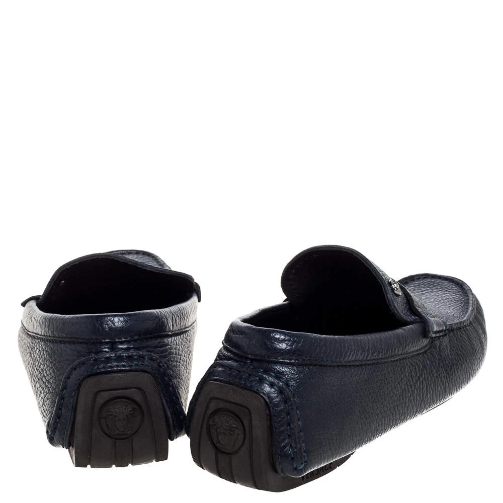 Versace Navy Blue Leather Slip On Loafers Size 40 For Men - Image 5