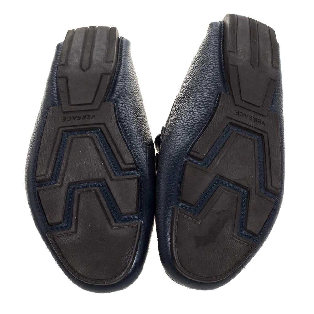 Versace Navy Blue Leather Slip On Loafers Size 40 For Men - Image 6