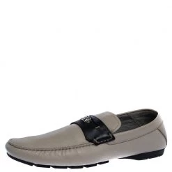 Versace Beige Leather Medusa Detail Slip On Loafers Size 43 For Men