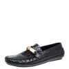 Versace Black Croc Embossed Leather Medusa Loafers Size 45 For Men