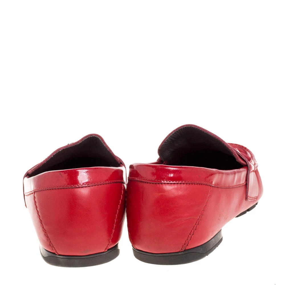 Versace Red Leather And Suede Medusa Detail Slip On Loafers Size 45 For Men - Image 5