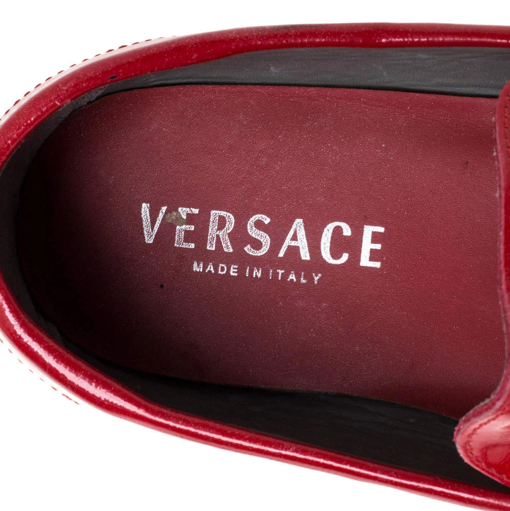 Versace Red Leather And Suede Medusa Detail Slip On Loafers Size 45 For Men - Image 7