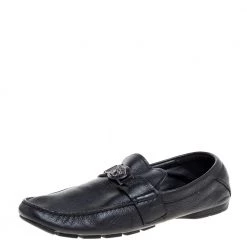 Versace Black Leather Medusa Loafers Size 44 For Men