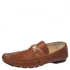 Versace Brown Leather Medusa Detail Slip On Loafers Size 46 For Men