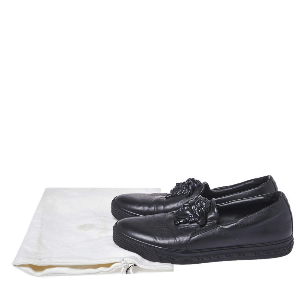 Versace Black Leather Medusa Slip-On Low Top Sneakers Size 40 For Men - Image 8
