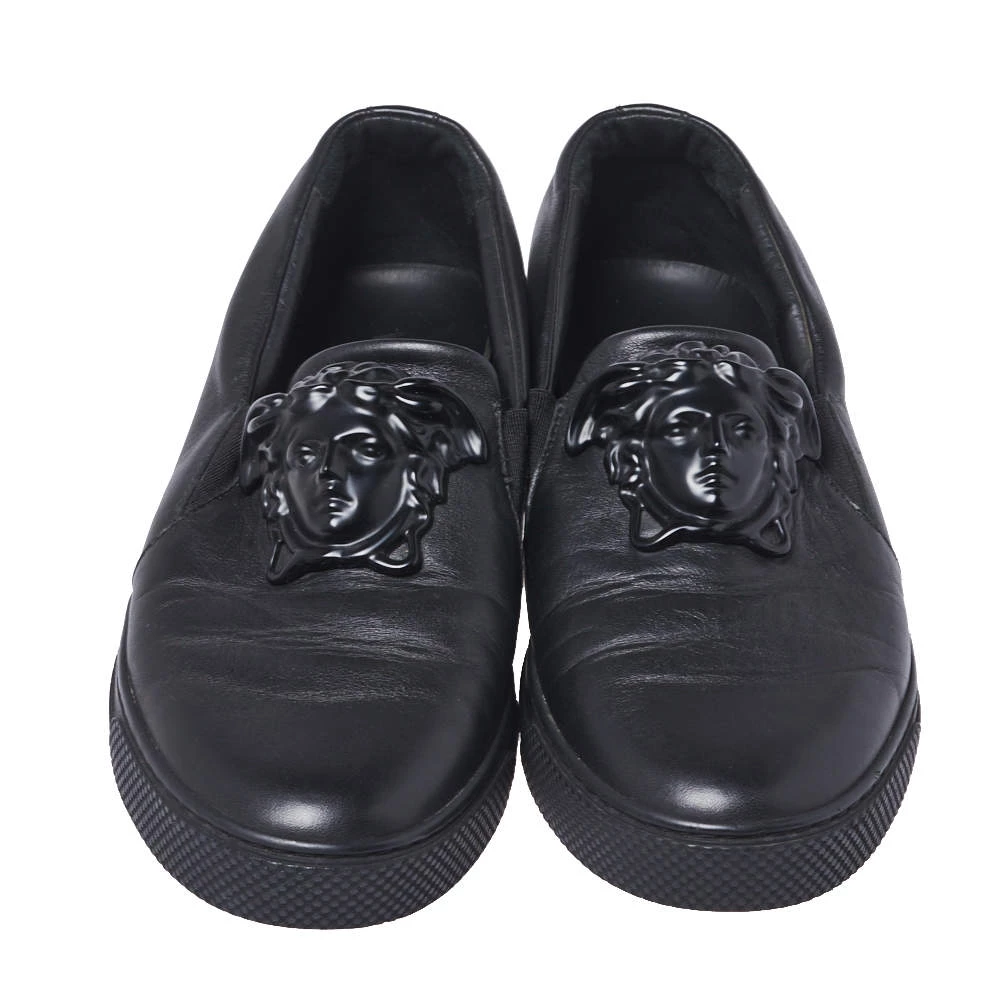 Versace Black Leather Medusa Slip-On Low Top Sneakers Size 40 For Men - Image 3
