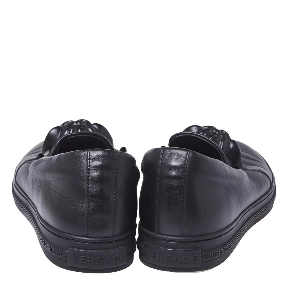 Versace Black Leather Medusa Slip-On Low Top Sneakers Size 40 For Men - Image 5