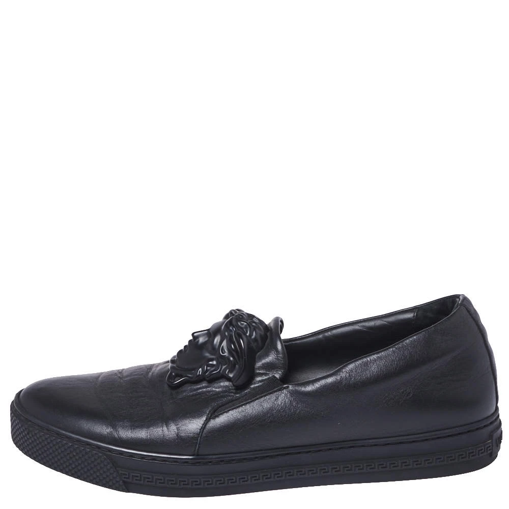 Versace Black Leather Medusa Slip-On Low Top Sneakers Size 40 For Men - Image 2
