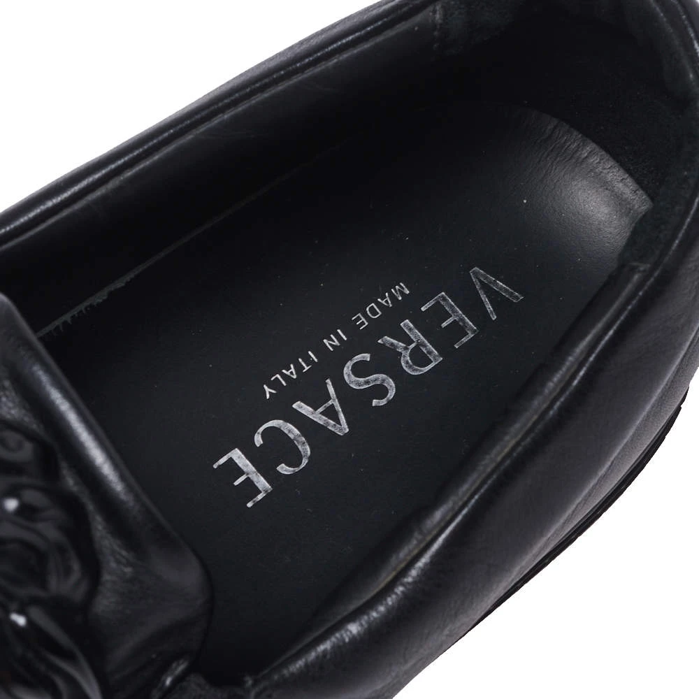 Versace Black Leather Medusa Slip-On Low Top Sneakers Size 40 For Men - Image 7