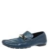 Versace Blue Leather Meander Pattern Medusa Slip On Loafers Size 43 For Men
