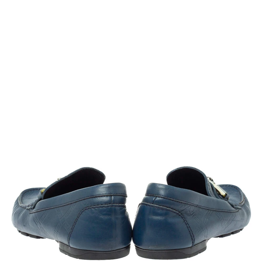 Versace Blue Leather Meander Pattern Medusa Slip On Loafers Size 43 For Men - Image 5