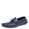 Versace Blue Leather Medusa Slip On Loafers Size 46 For Men