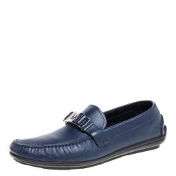 Versace Blue Leather Medusa Slip On Loafers Size 46 For Men