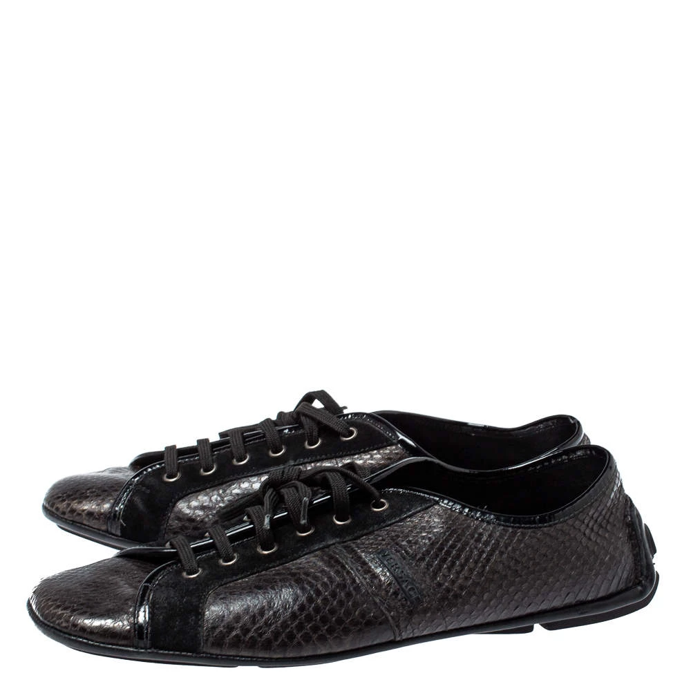 Versace Dark Brown/Black Python And Suede Low Top Sneakers Size 44 For Men - Image 4