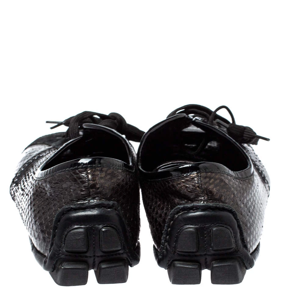 Versace Dark Brown/Black Python And Suede Low Top Sneakers Size 44 For Men - Image 5