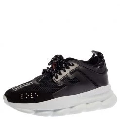 Versace Black Mesh And Leather Chain Reaction Sneakers Size 42 For Men