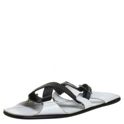 Versace White Leather Crossover Slide Sandals Size 43 For Men