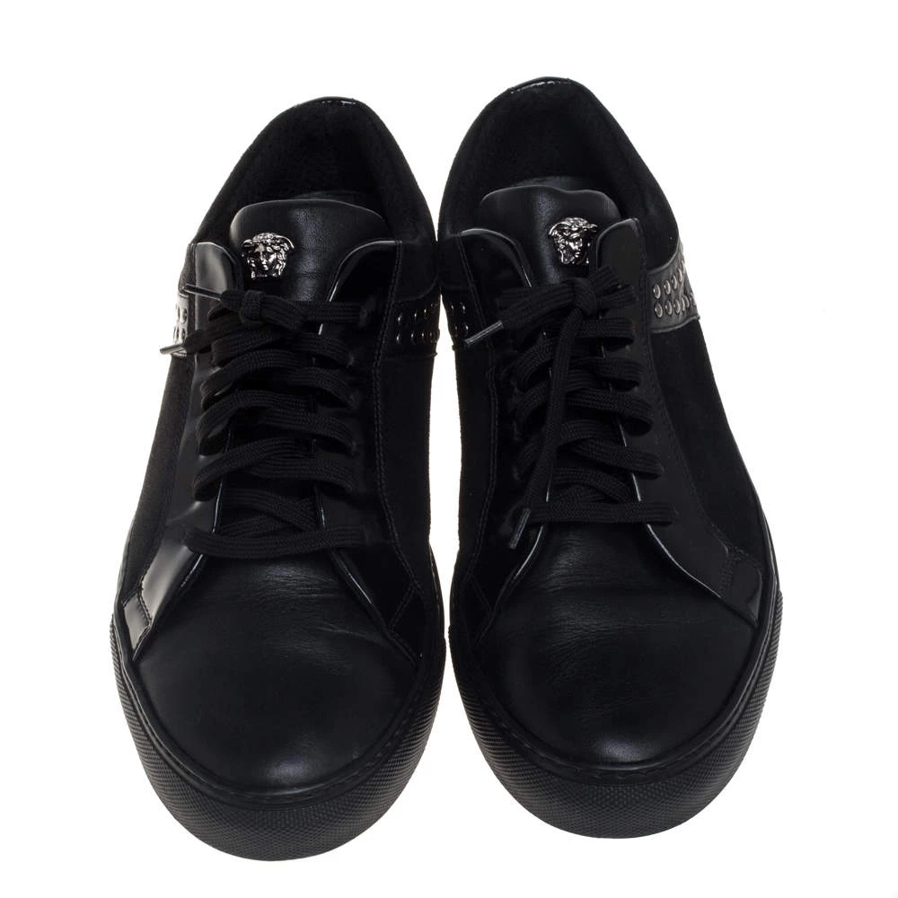 Versace Black Leather And Suede Medusa Studded Low Top Sneakers Size 43 For Men - Image 3