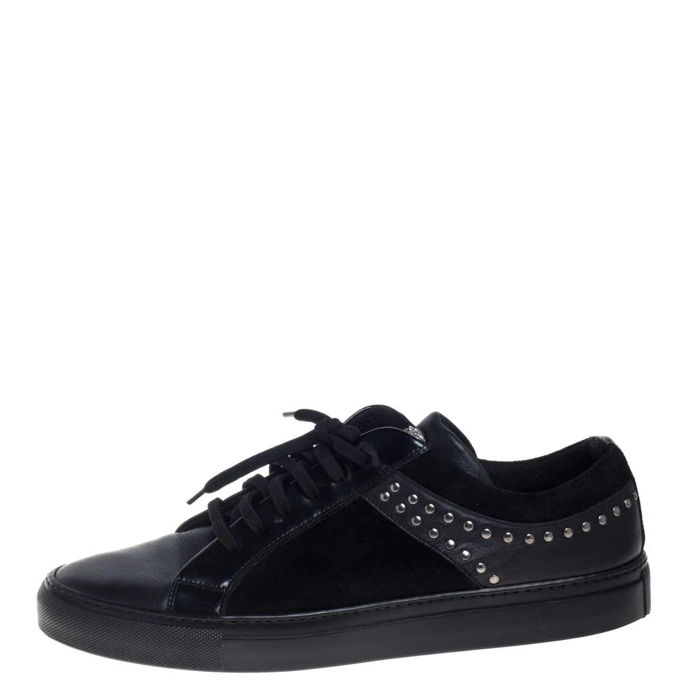 Versace Black Leather And Suede Medusa Studded Low Top Sneakers Size 43 For Men - Image 2