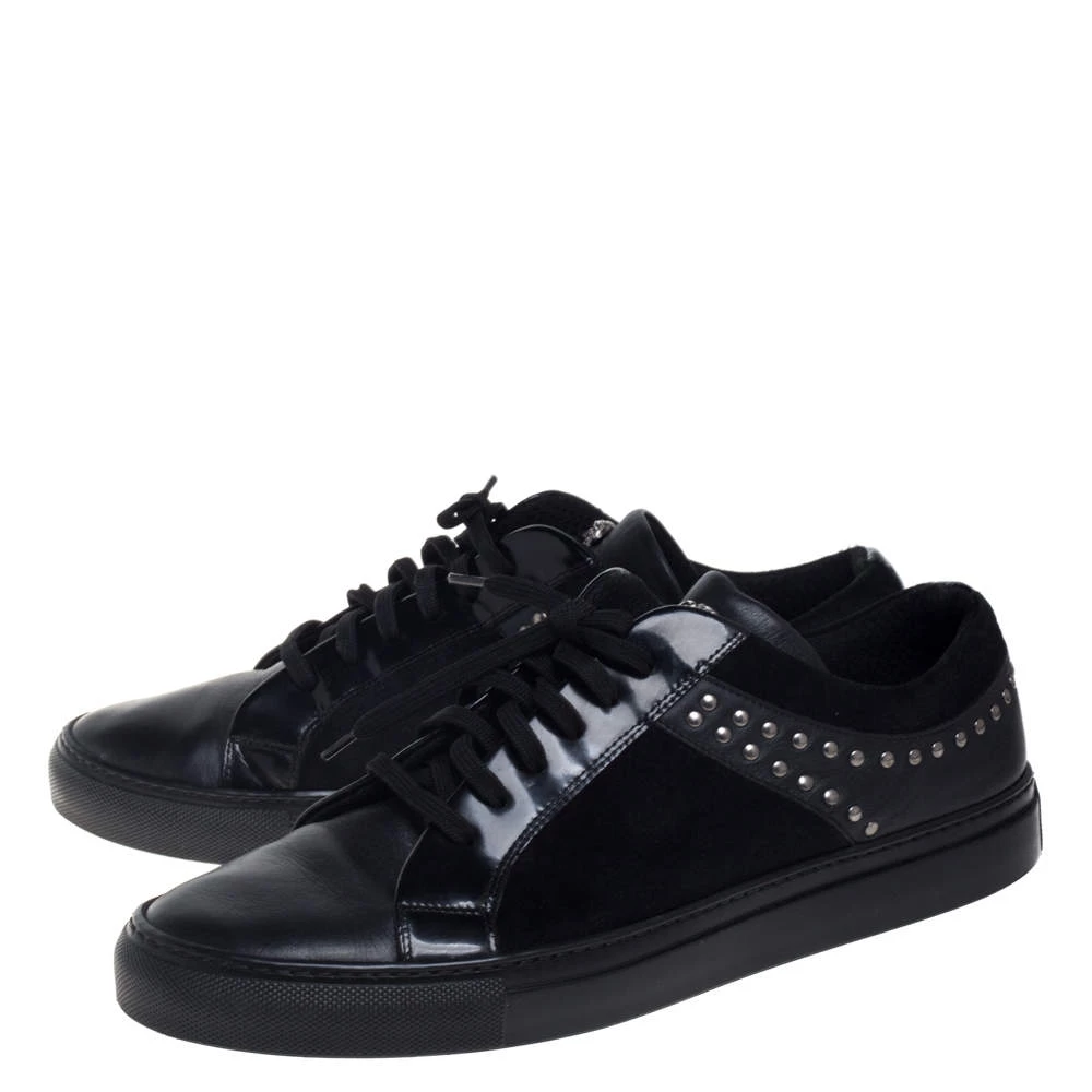 Versace Black Leather And Suede Medusa Studded Low Top Sneakers Size 43 For Men - Image 4