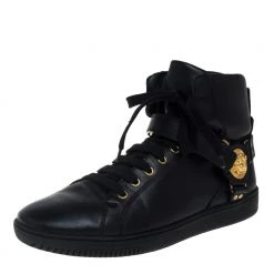 Versace Black Leather Medusa High-Top Sneakers Size 42 For Men
