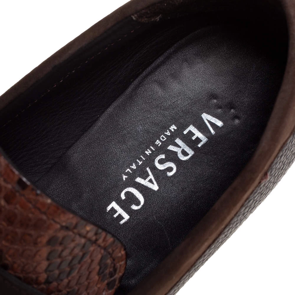 Versace Brown Leather And Python Medusa Embellished Penny Slip On Loafers Size 41 For Men - Image 7