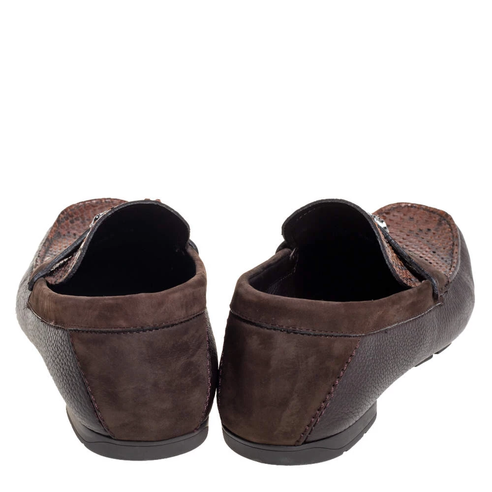 Versace Brown Leather And Python Medusa Embellished Penny Slip On Loafers Size 41 For Men - Image 5