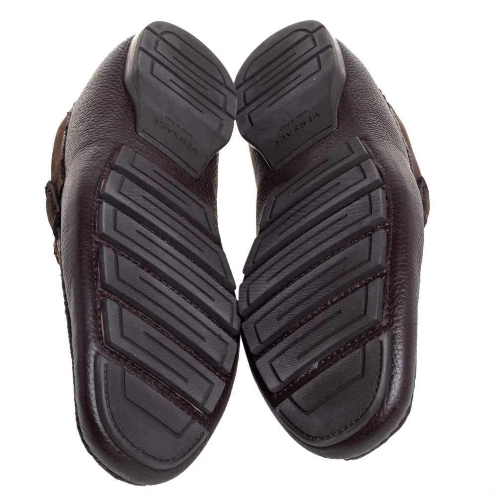 Versace Brown Leather And Python Medusa Embellished Penny Slip On Loafers Size 41 For Men - Image 6