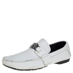 Versace White Leather Medusa Embellished Slip On Loafers Size 41 For Men