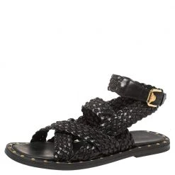 Versace SS21 Black Leather Braided Sandals Size 42 For Men