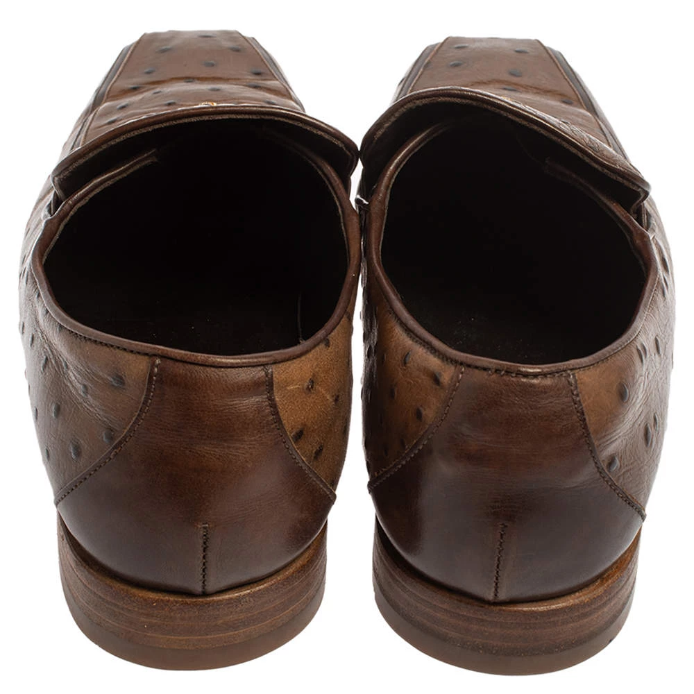 Versace Brown Ostrich Leather Medusa Chain Detail Loafers Size 43 For Men - Image 5