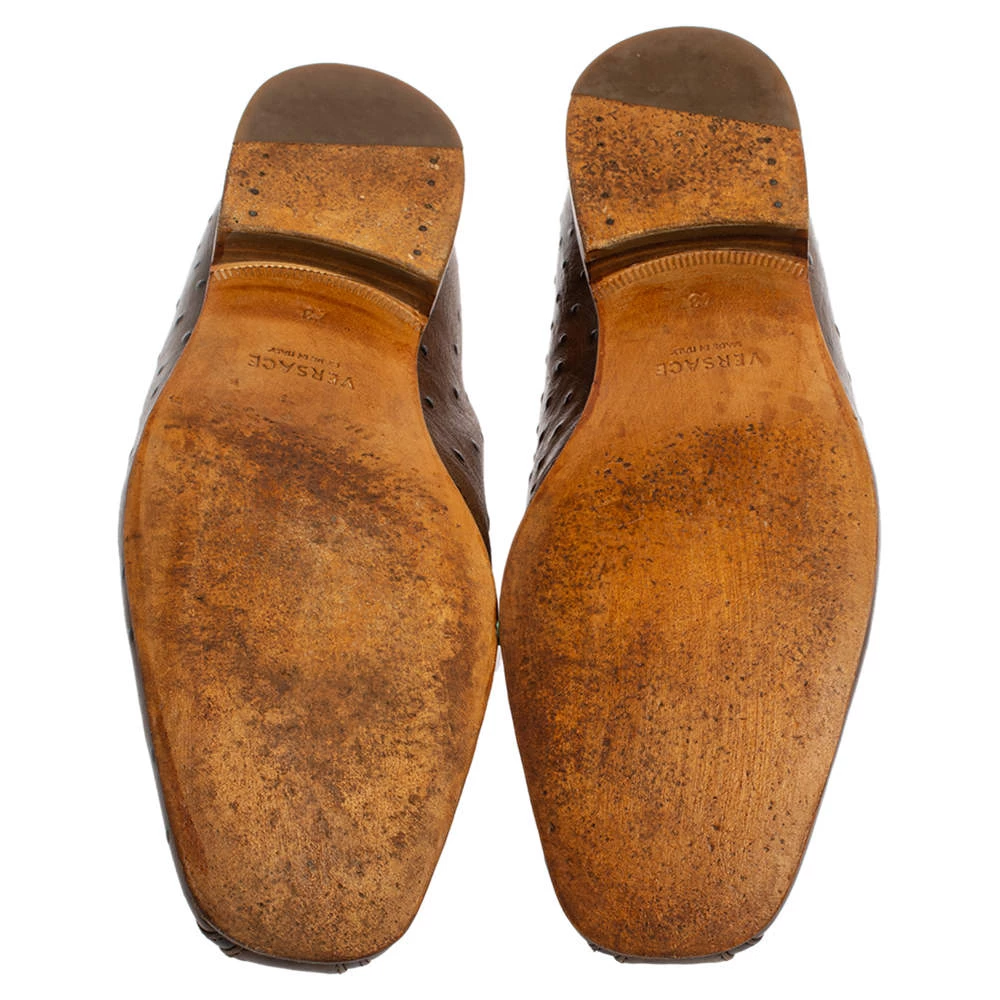 Versace Brown Ostrich Leather Medusa Chain Detail Loafers Size 43 For Men - Image 6